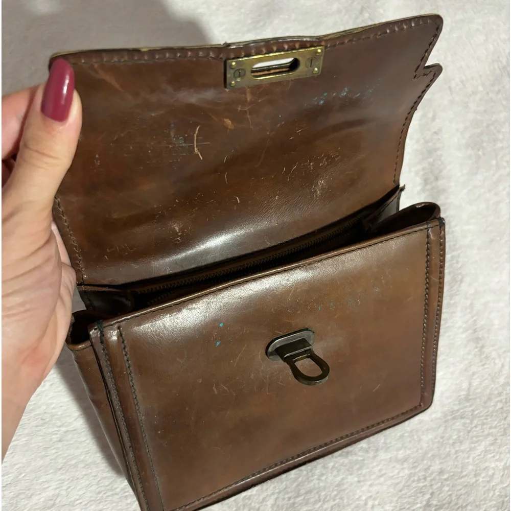 ✨ 50’S VINTAGE LUXURY BRASS HANDLE MINI PURSE GENUINE LEATHER RARE KELLY STYLE✨ - Picture 5 of 9